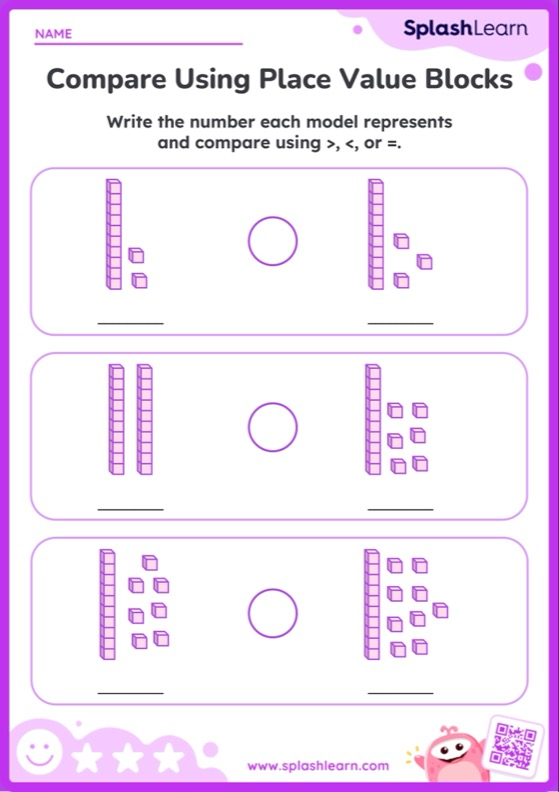 Compare Numbers Using Place Value Blocks Within 20 Worksheet