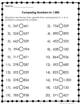 Comparing 2 And 3 digit Numbers Worksheets