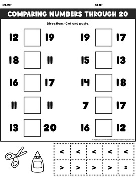 Comparing 2 Digit Numbers First Grade Cut And Paste Practice TpT