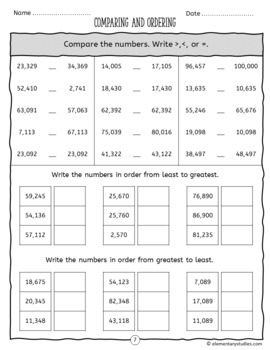 Comparing And Ordering Numbers Up To 100 000 Worksheets By 