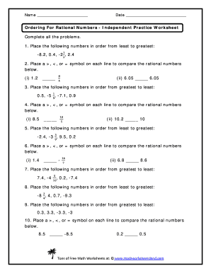 Comparing And Ordering Rational Numbers Worksheet Answer Key Pdf 2020 