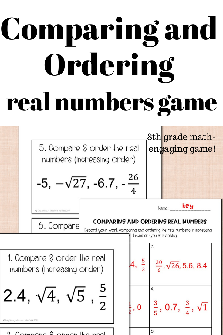 Comparing And Ordering Real Numbers 8th Grade
