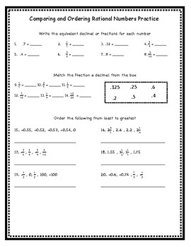 Comparing And Ordering Real Numbers 8th Grade