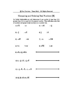 Comparing And Ordering Real Numbers Worksheet