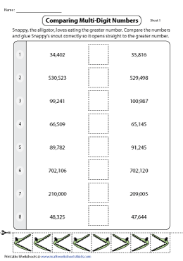 Comparing Multi Digit Numbers Worksheets