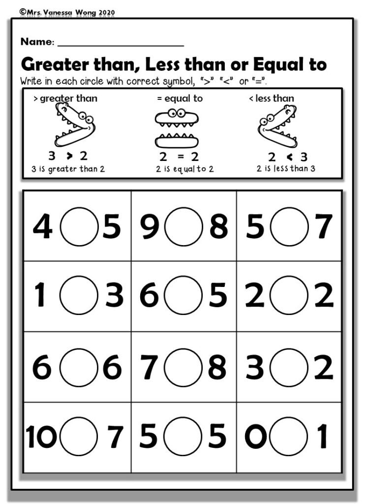 Comparing Numbers 1 10 Kindergarten