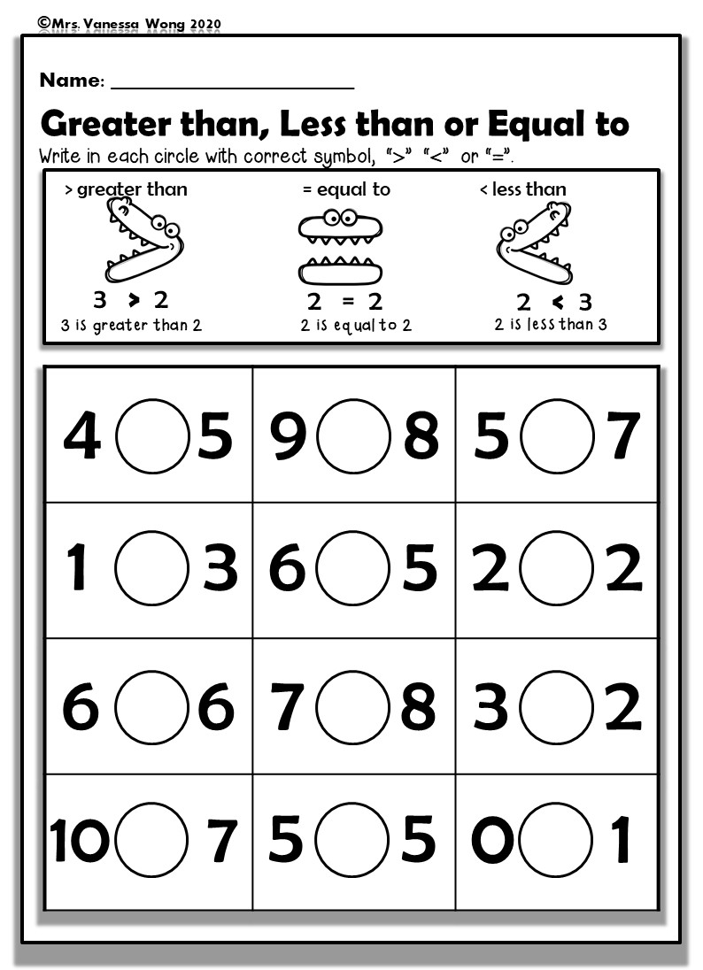 Comparing Numbers 1 10 Kindergarten