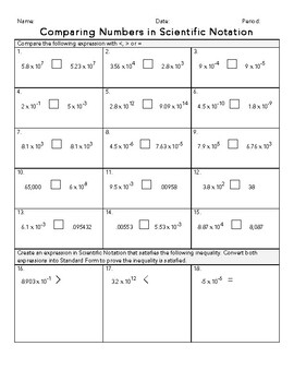 Comparing Numbers In Scientific Notation Practice Worksheet TPT