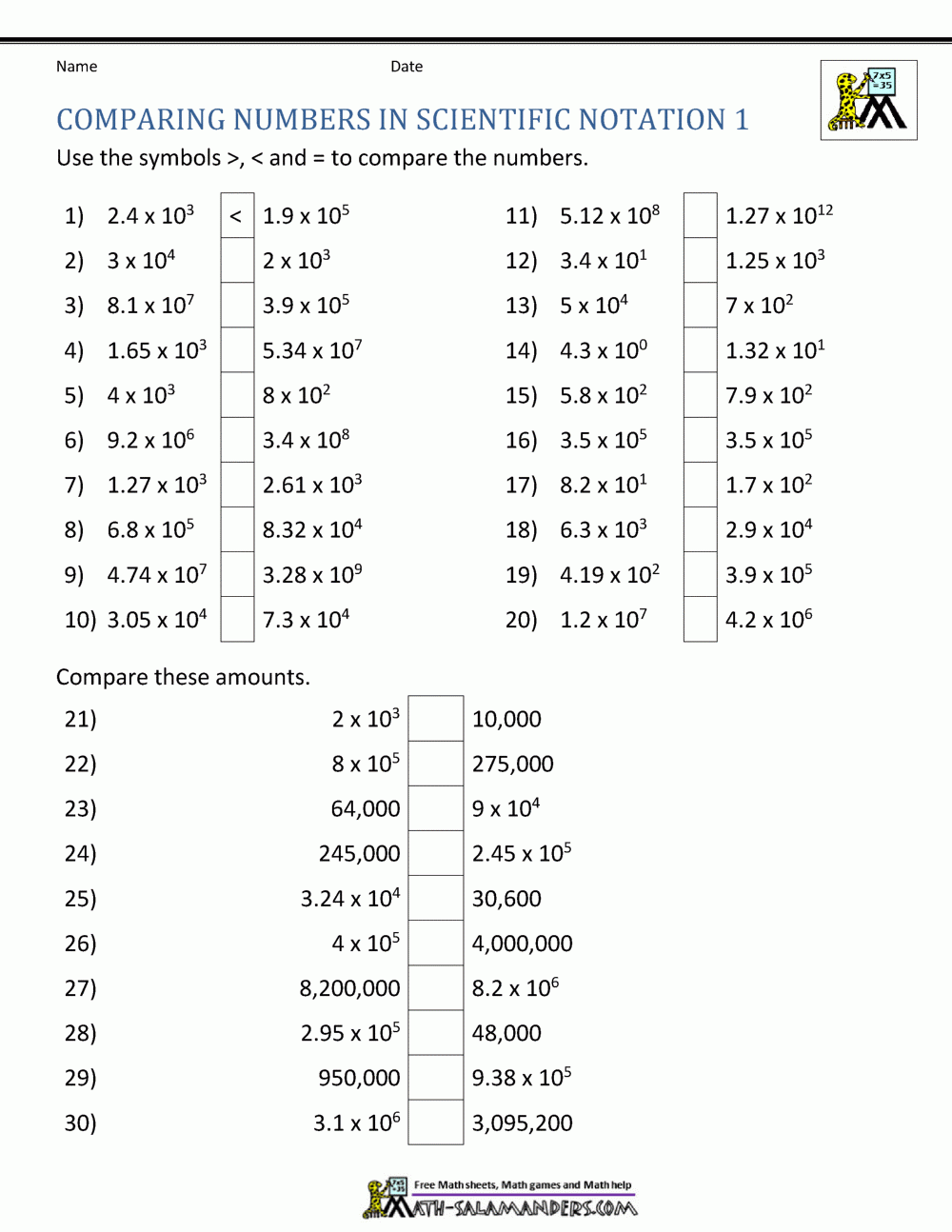 Comparing Numbers In Scientific Notation Support Page
