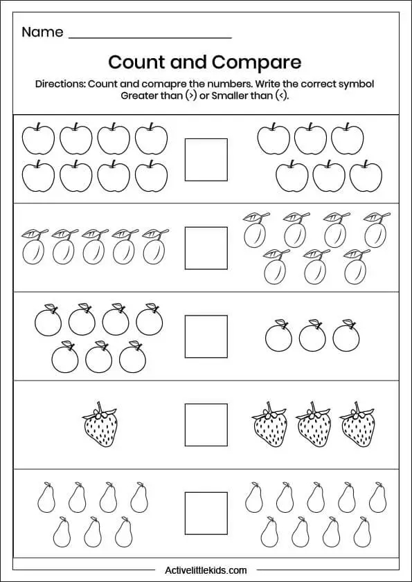 Comparing Numbers Worksheets For Kindergarten Active Little Kids