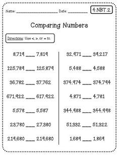 Comparing Numbers Worksheets Grade 4
