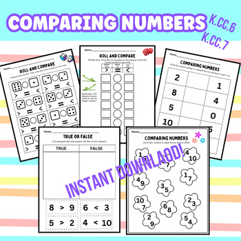 Comparing Numbers Worksheets Pre k And Kindergarten K CC 6 K CC 7 By 