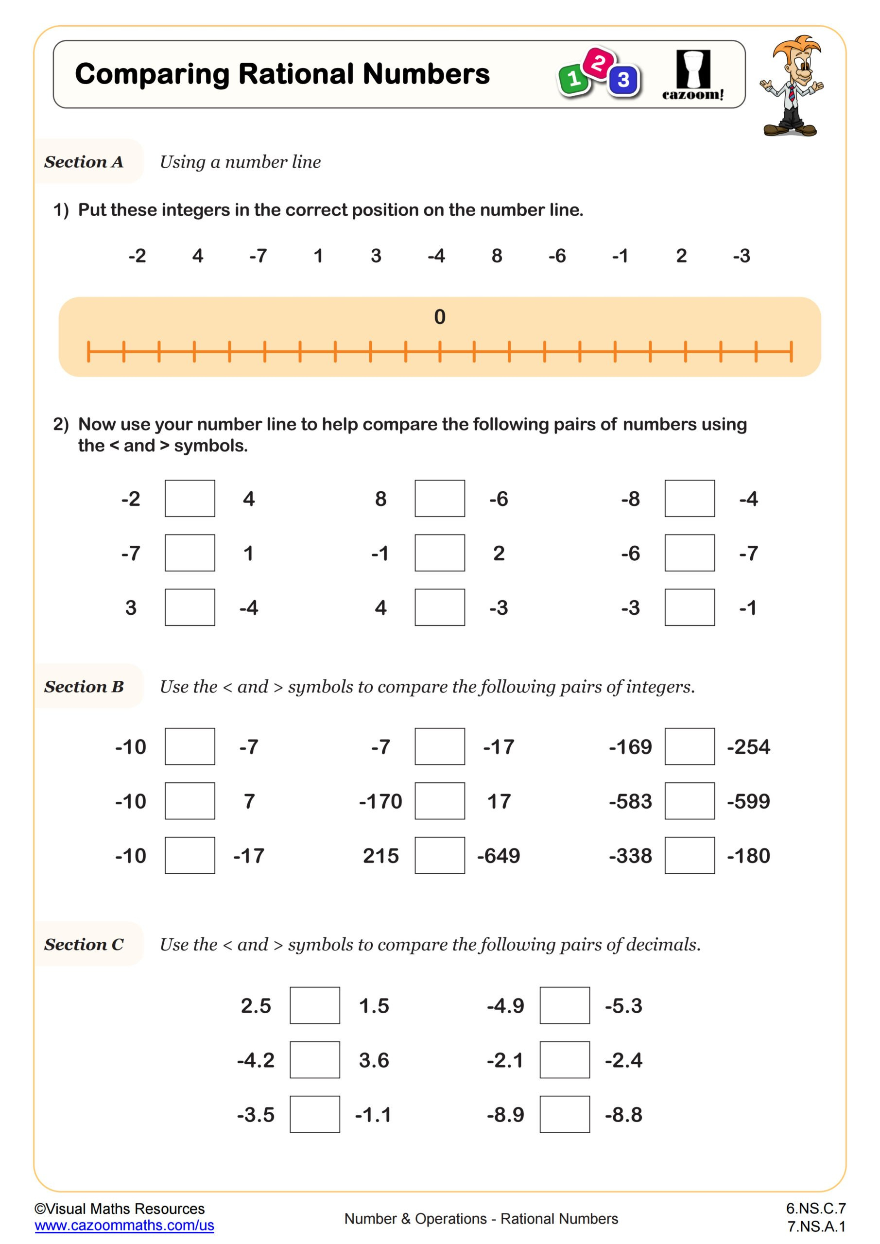 Comparing Rational Numbers Worksheet Fun And Engaging 6th Grade PDF