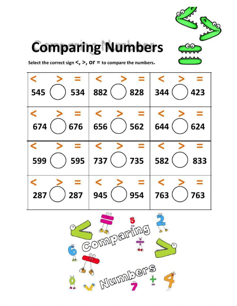 Comparing Three Digit Numbers Check in Worksheet Education 