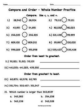 Comparing Whole Numbers Worksheets Comparing Numbers Printab
