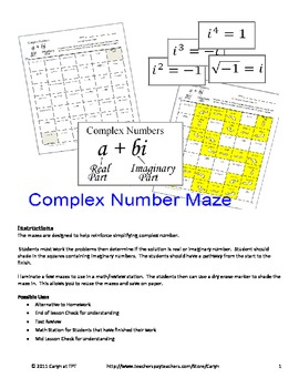Complex Number Imaginary Maze Review Worksheet By Caryn Loves Math
