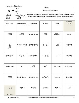 Complex Number Imaginary Maze Review Worksheet By Caryn Loves Math