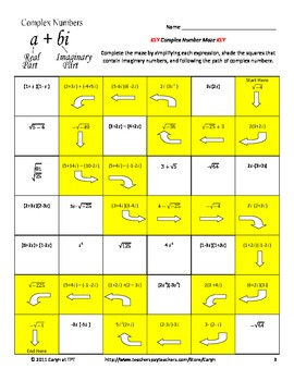 Complex Number Imaginary Maze Review Worksheet By Caryn Loves Math