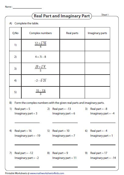 Complex Number Worksheet With Answers