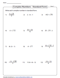 Complex Numbers Worksheets