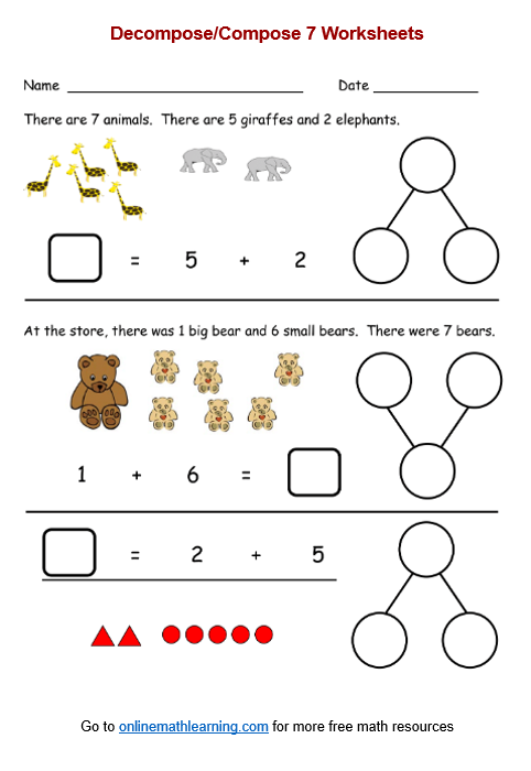 Compose And Decompose Numbers Kindergarten Worksheets