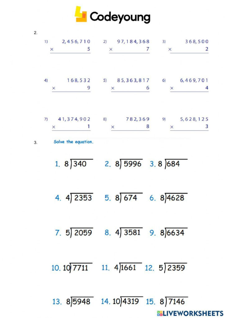 Content HW Multiplication Division Of Large Numbers Worksheet 