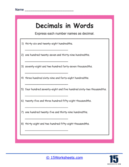 Convert Words To Numbers Worksheet