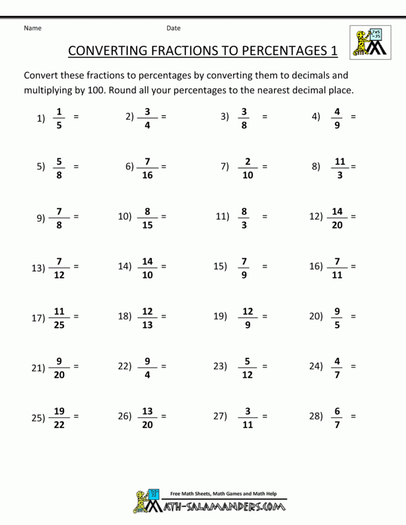 Converting Fractions To Percentages FractionsWorksheets