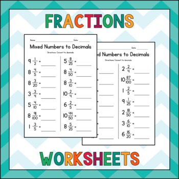 Converting Mixed Numbers To Decimals Worksheets Fractions Practice 