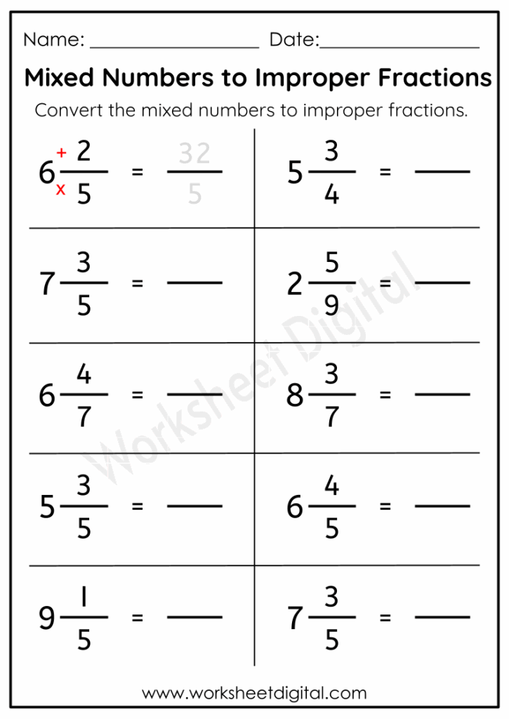 Converting Mixed Numbers To Improper Fractions Worksheets Worksheets 