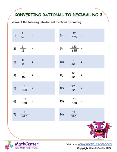 Converting Rational To Decimal No 3 Worksheets Math Center