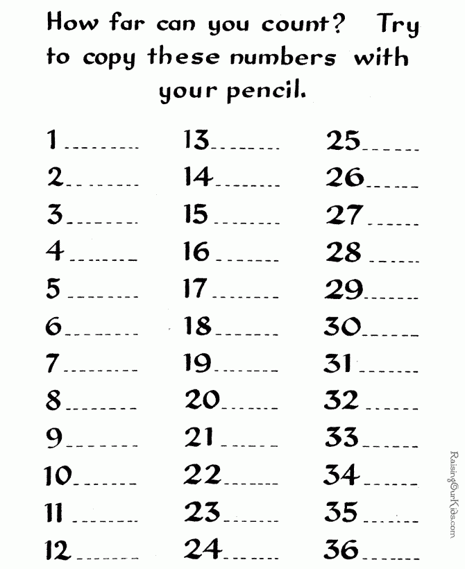 Copy Numbers Preschool Number Worksheets