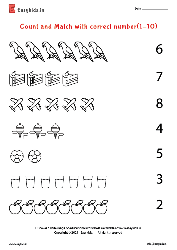 Count And Match With Correct Number 1 10 Worksheet
