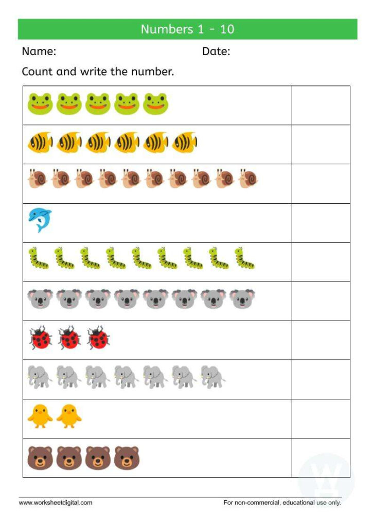 Count And Write The Number 1 10 W3 Worksheet Digital 1 Teacher