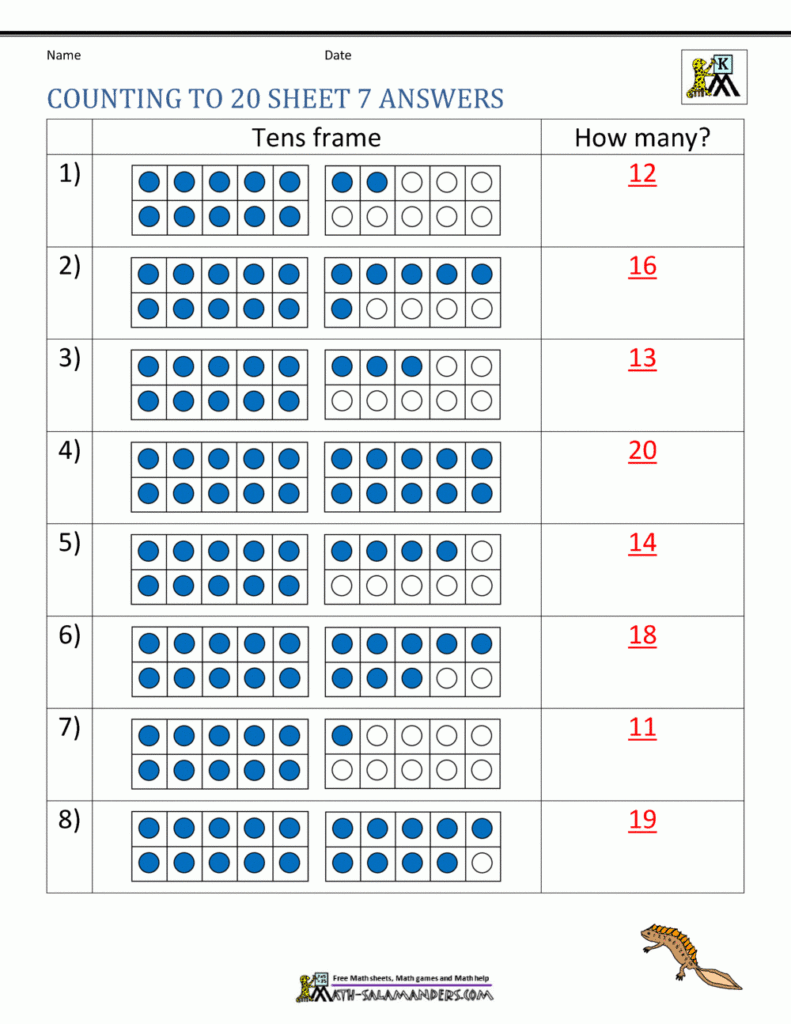 Counting To 20 Worksheets