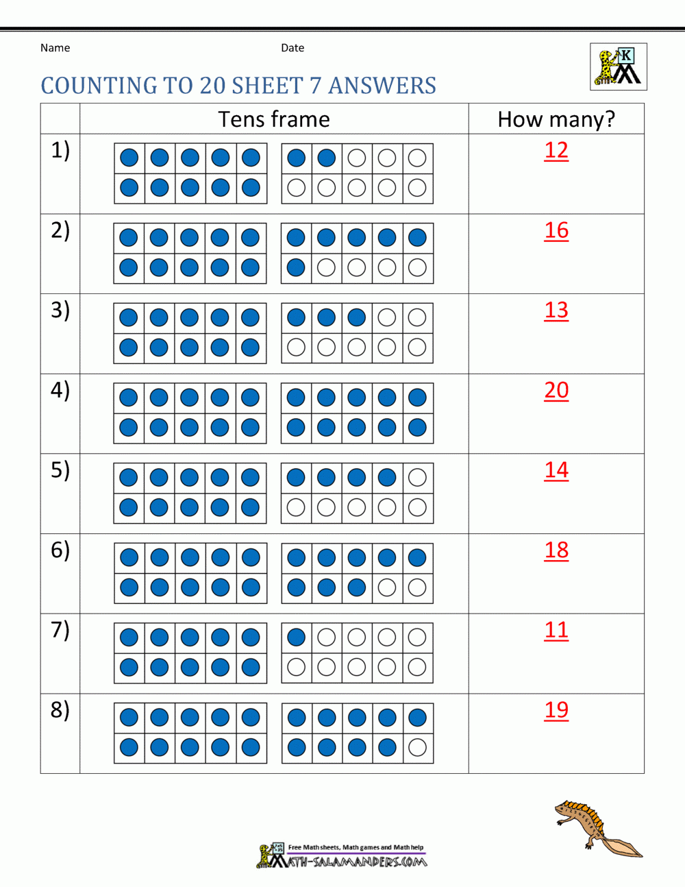 Counting To 20 Worksheets