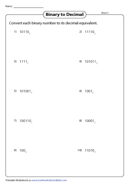 Decimal And Binary Conversion Worksheets