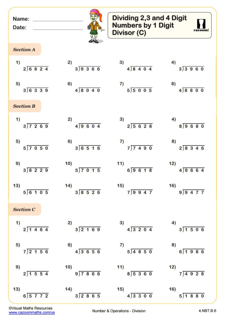 Dividing 2 3 And 4 Digit Numbers By 1 Digit Divisors C Fun And 