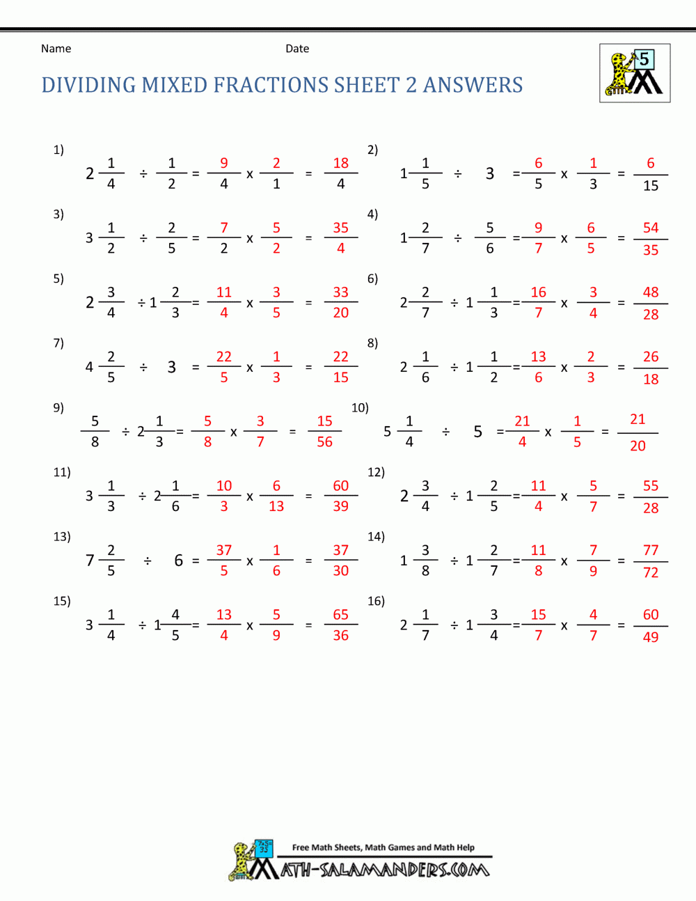 Dividing Fractions Mixed Numbers Worksheet Dividing Fractions Mixed Numbers Worksheet