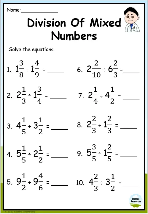 Dividing Mixed Numbers By Fraction Worksheets
