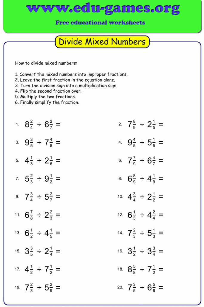 Dividing Mixed Numbers Practice
