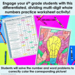 Dividing Multi Digit Whole Numbers 6th Grade Color By Number Worksheets