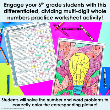 Dividing Multi Digit Whole Numbers 6th Grade Color By Number Worksheets 