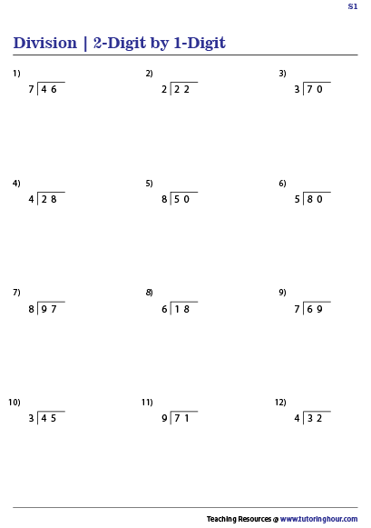 Division 2 digit By 1 digit Worksheets