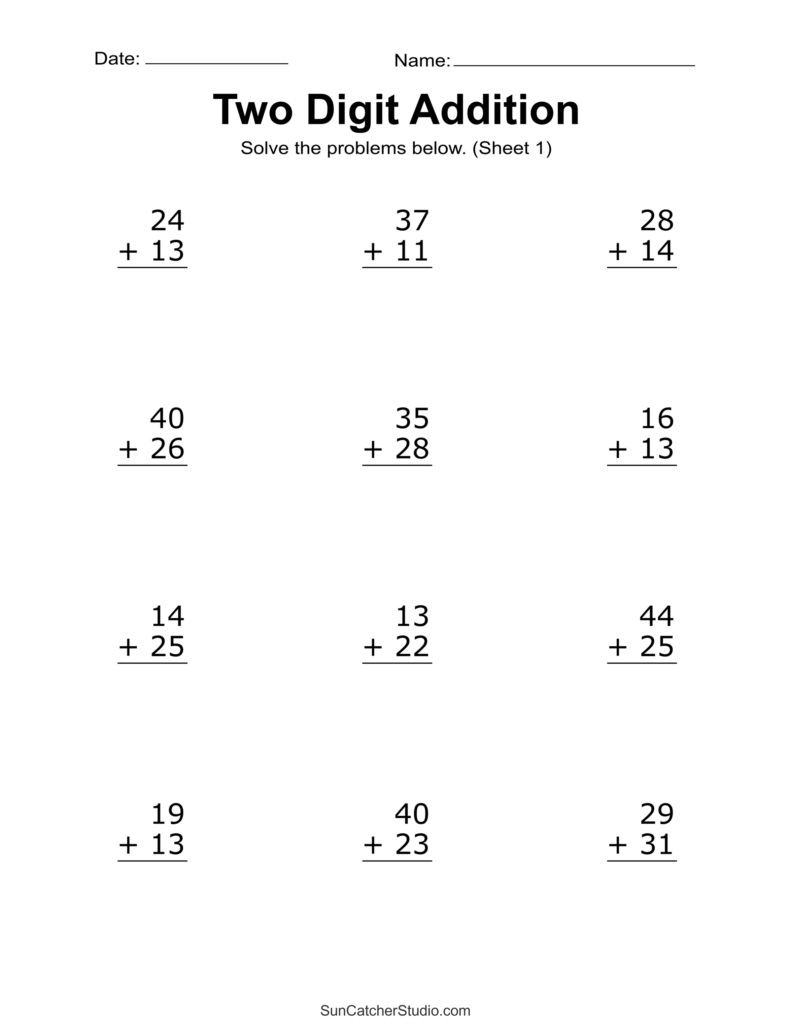 Double Digit Math Addition Worksheets