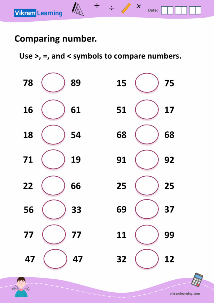 Download Comparing Numbers Up To 100 Worksheets Vikramlearning
