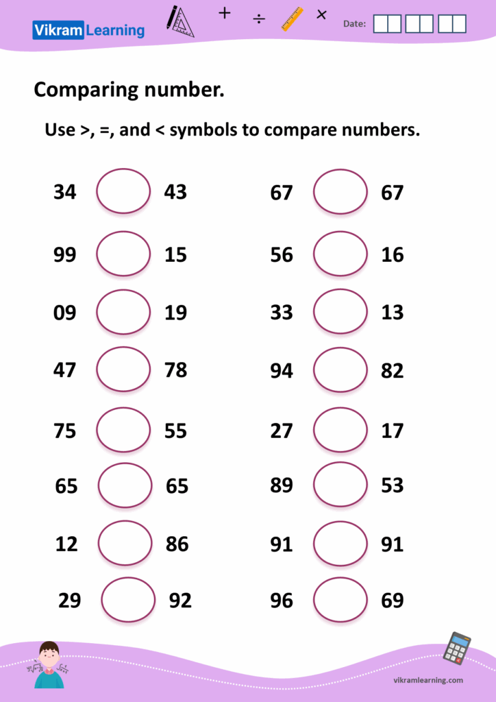 Download Comparing Numbers Up To 100 Worksheets Vikramlearning