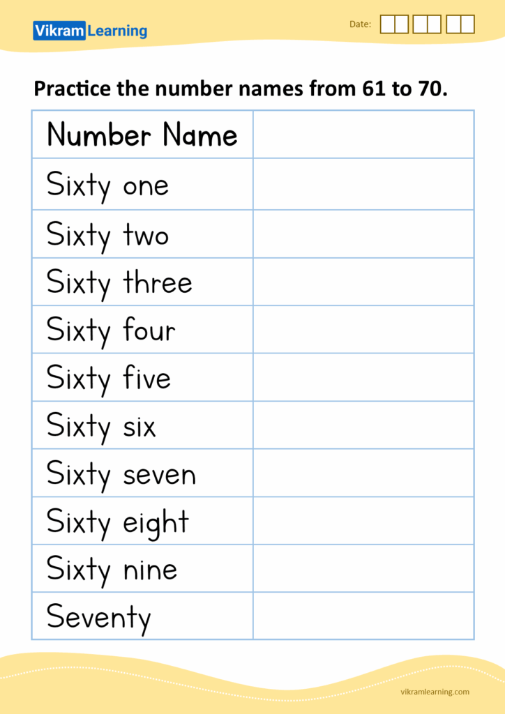 Download Number Names From 61 To 70 Worksheets For Free 