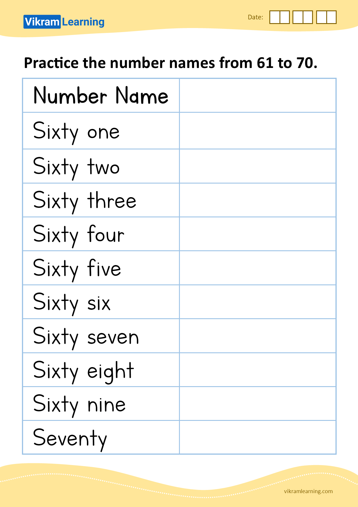 Download Number Names From 61 To 70 Worksheets For Free 