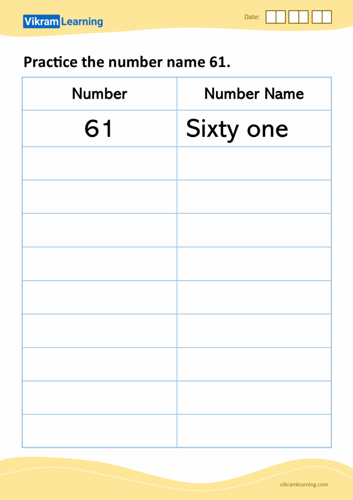 Download Practice The Number Name 61 Worksheets Vikramlearning